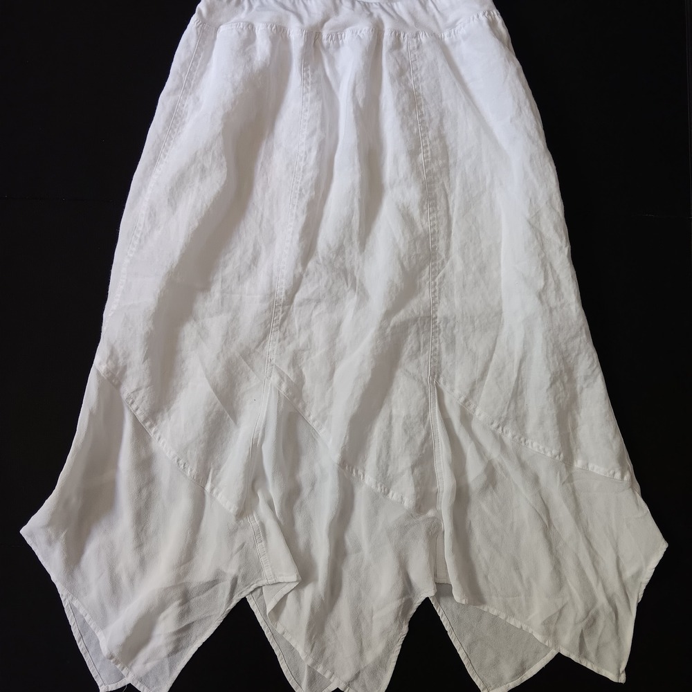Chico's Midi Skirt Women Size 0 (4) White Excellent Handkerchief Hem Ramie Boho